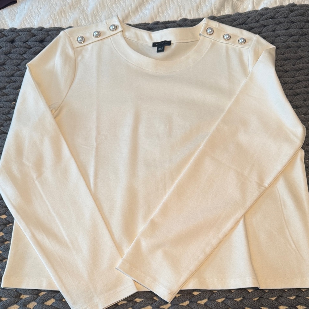 Ann Taylor Cream Top with Shoulder Buttons